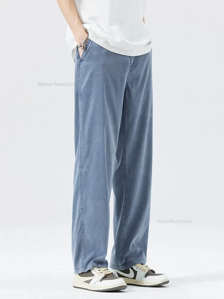 Ultra Thin Baggy Jeans Men's Summer New in Lyocell Soft Breathable Straight Trousers Elastic Waist Casual Blue Gray Wide Pants 5