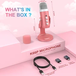 Compact Pink USB Condenser Microphone for Professional Recording and Streaming (Pink)