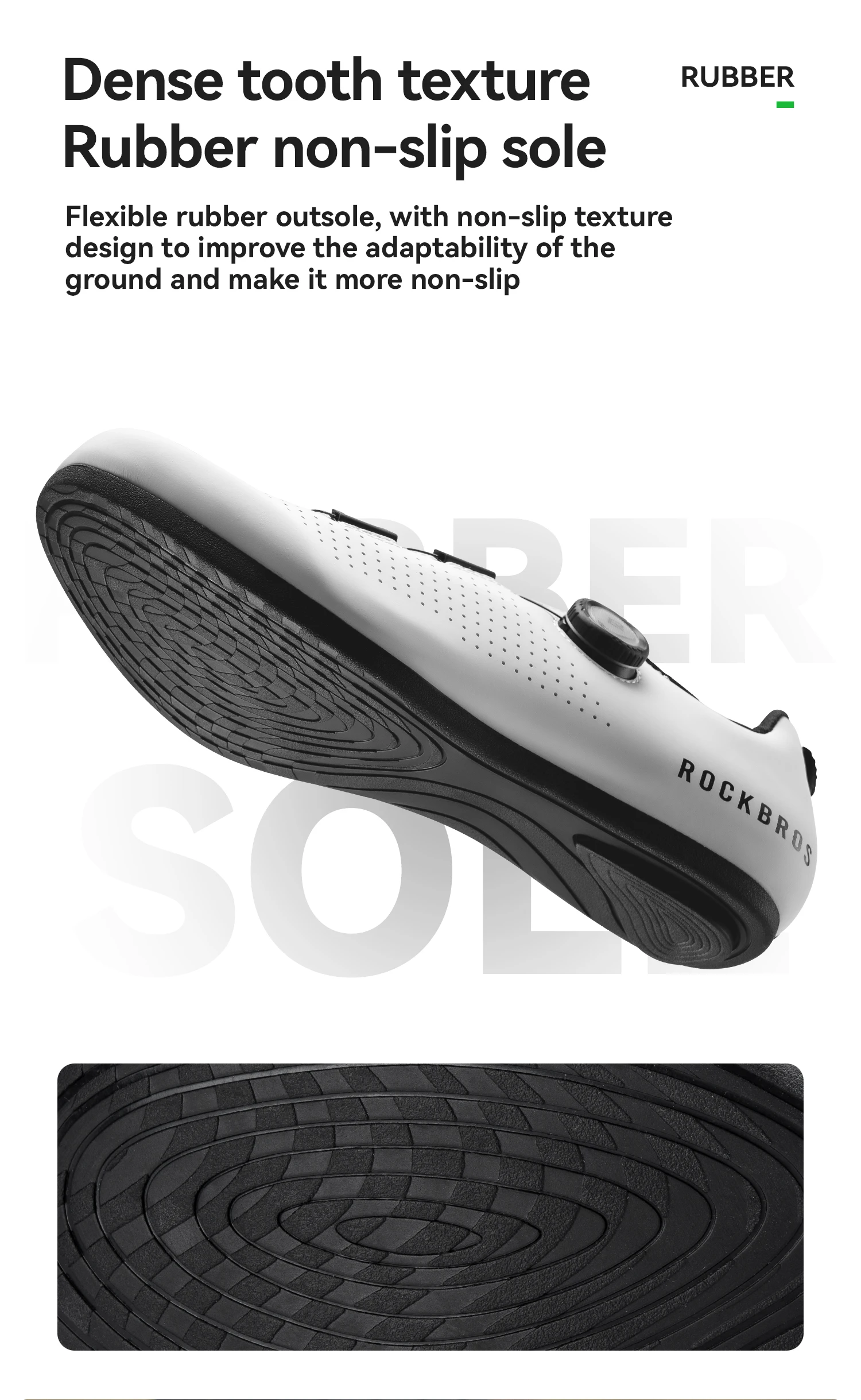 ROCKBROS Nicht unterstützte Fahrradschuhe, leicht, atmungsaktiv, CR4, nicht verriegelnd, Fahrradschuhe, Zahnstruktur, Gummi, rutschfeste Sohle, Fahrradschuhe – Detail 5