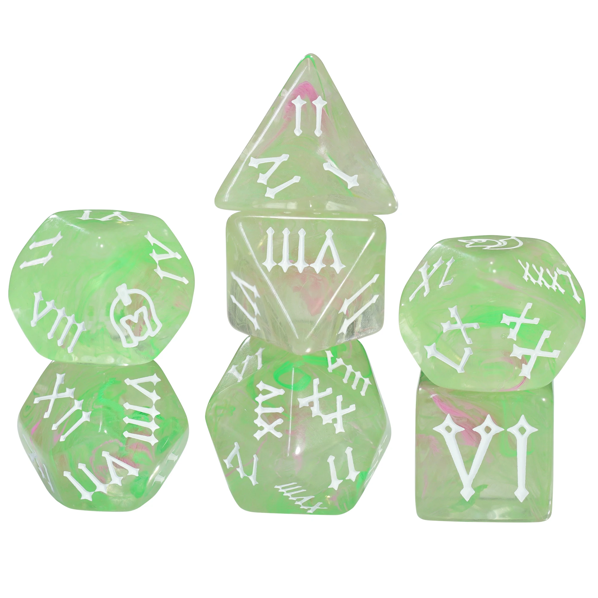Misty Effect Roman Polyhedral Dice Set - 7-Piece Colorful Collection