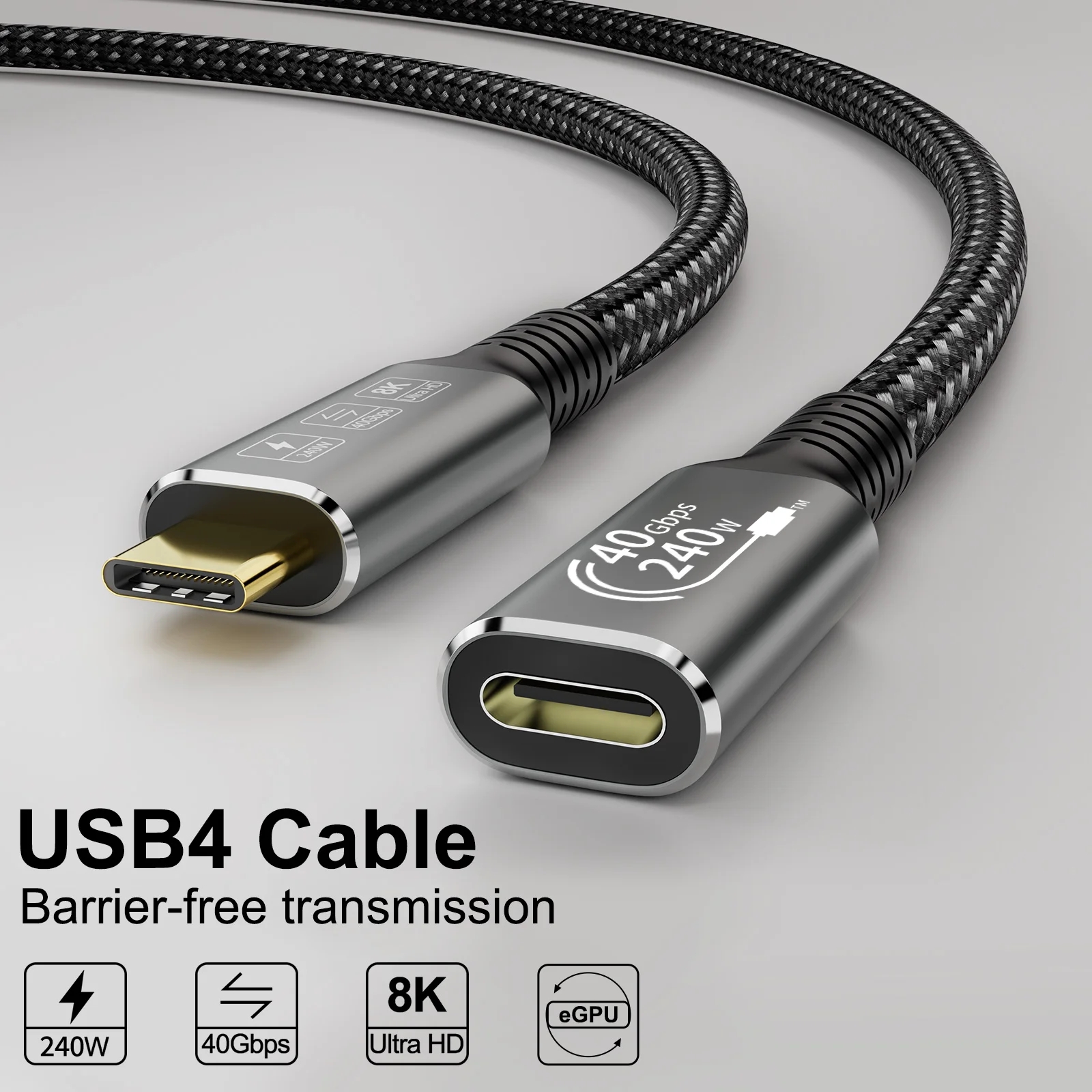 Удлинительный кабель USB C 4, удлинитель штекер-Гнездо Type C 8K @ 60Hz UHD Video 40G 240W с кабелем Thunderbolt