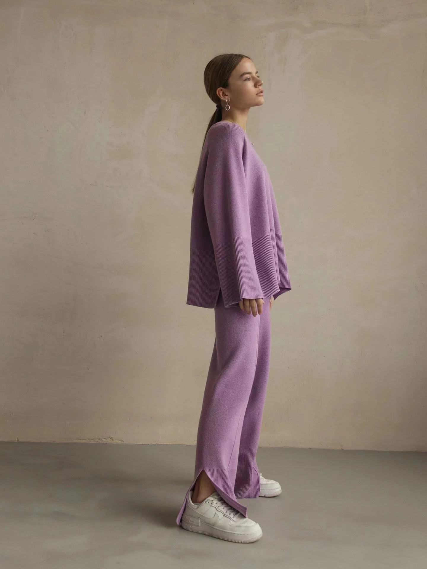 Conjuntos casuales sueltos de dos piezas para mujer, suéter de punto de gran tamaño y pantalones acampanados, conjuntos de chándal de punto para mujer, conjuntos de suéter