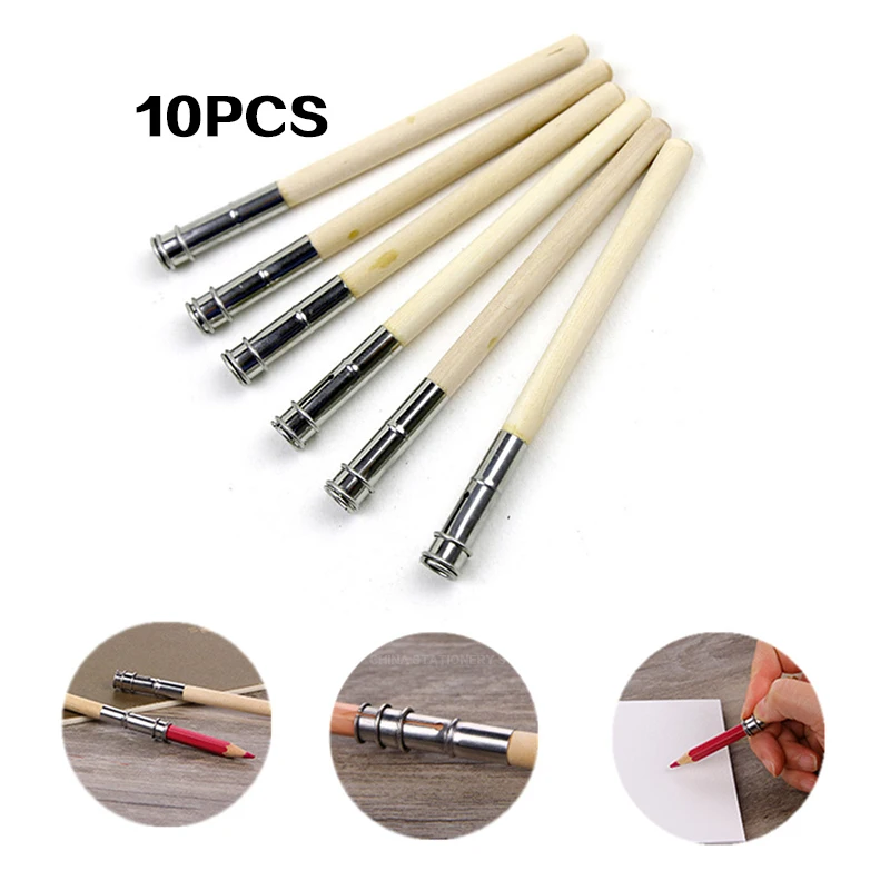 10pcs Pencil Extender Students Sketching And Painting Log Rod Firmly Hold The Pen High Quality Art Office Supplies Pen Clip