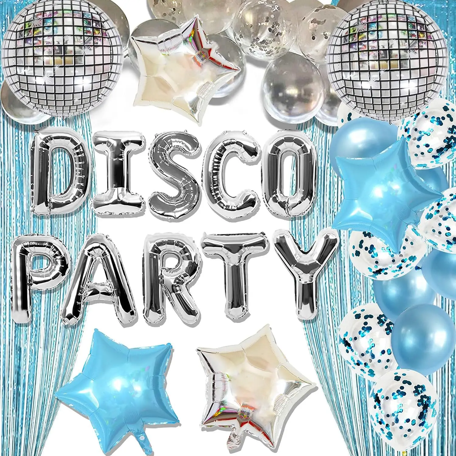 

Украшения для диско-вечеринки, набор воздушных шаров с синим занавесом, серебряный диско-шар, фольгированные шары, декор для последней диско-девичника