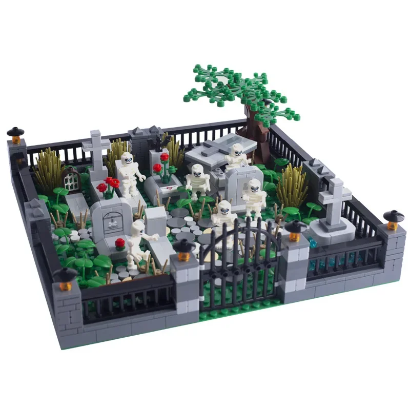 MOC Halloween Ghost Festival Horror Ghost People Skeleton Graveyard Scene Spelling Small Particle Building Blocks Children's Toy