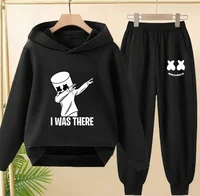 ربيع الخريف ملابس أطفال 2 قطعة موضة Dj Marshmellow الأطفال هوديي البلوزات + السراويل مجموعات 3-13Y الفتيان والفتيات رياضية 3