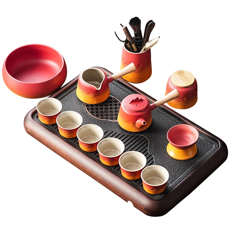 Retro gradual change kung fu tea set set, the whole set of high-end side pot tea set