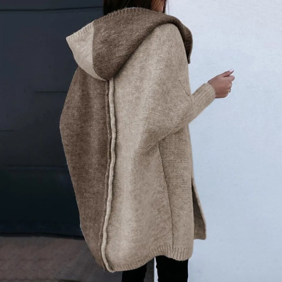 Cardigan Lungo In Maglia Donna – Poncho Caldo Con Bottoni, Taglie 8-14 UK, Colori Multiple (Nero, Beige, Blu)