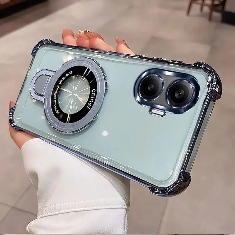 Luxury Transparent Shockproof Soft Cover with Airbag Electroplating Holder