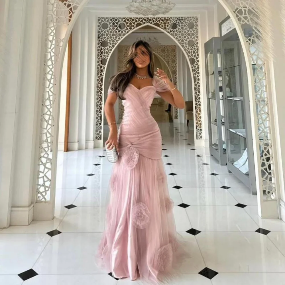 Customized Mermaid Evening Dress Gorgeous Tulle Prom Dresses Flower Formal Occasion Off The Shoulder Party Gown Robe Soiree 1