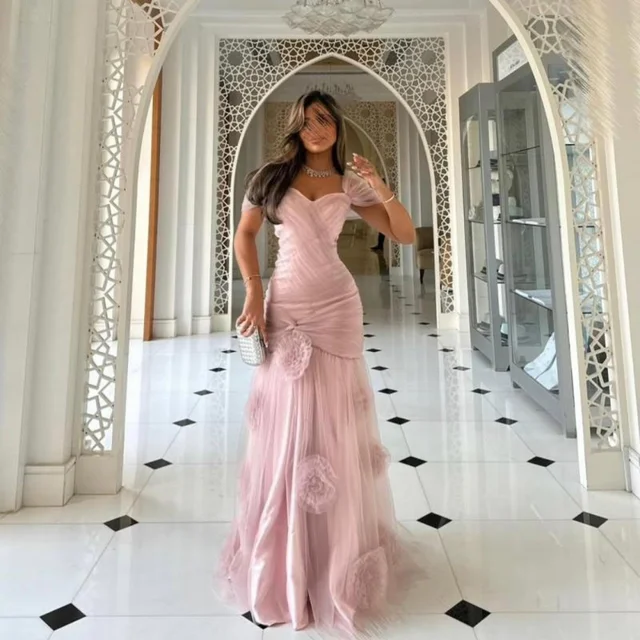 Customized Mermaid Evening Dress Gorgeous Tulle Prom Dresses Flower Formal Occasion Off The Shoulder Party Gown Robe Soiree 1