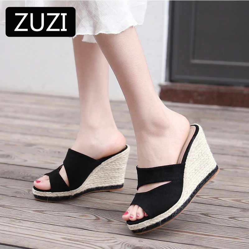 ZUZI sandalias de cuña alpargatas para mujer, zapatos de plataforma de Yute Natural de tejido, tacón zapatillas informales 2022|Zapatillas| - AliExpress