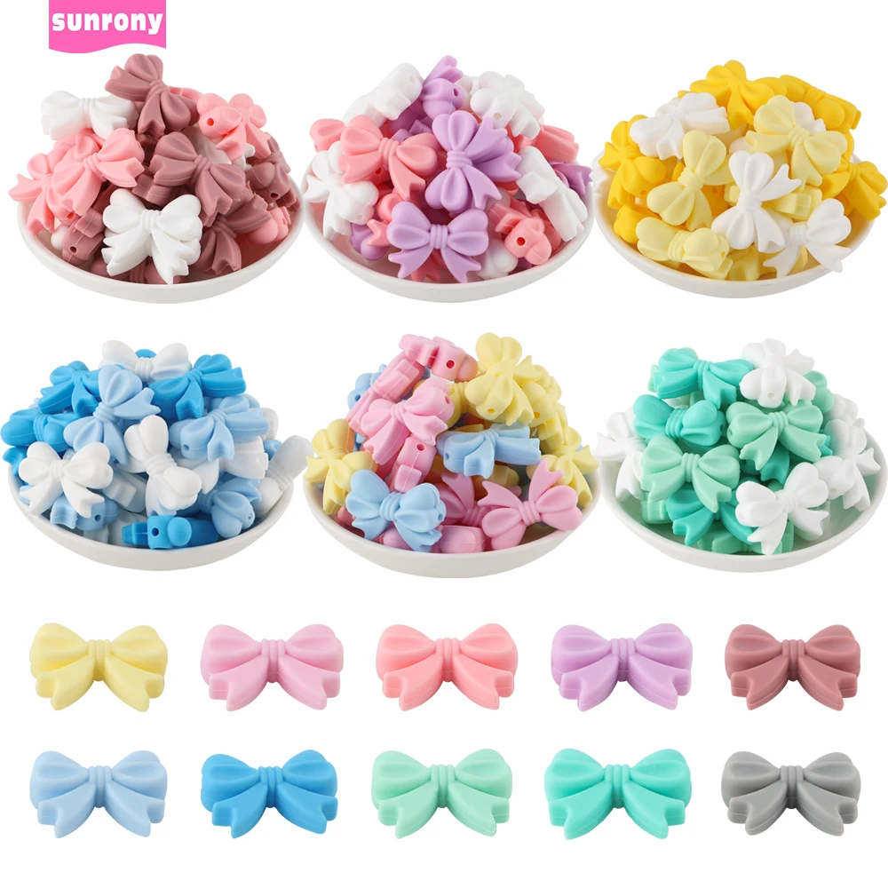 Sunrony Bowknot Silicone Beads Set for DIY Jewelry and Accessories - Pack of 10