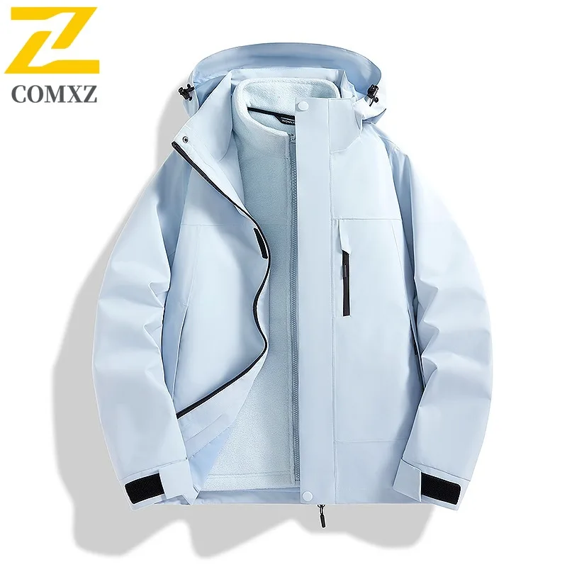 COMXZ Adventure Luxury Jacket 2025 Men Outdoor Thick Warm Coat Triple Hooded Design Trip Light Winter New Mens Windbreaker