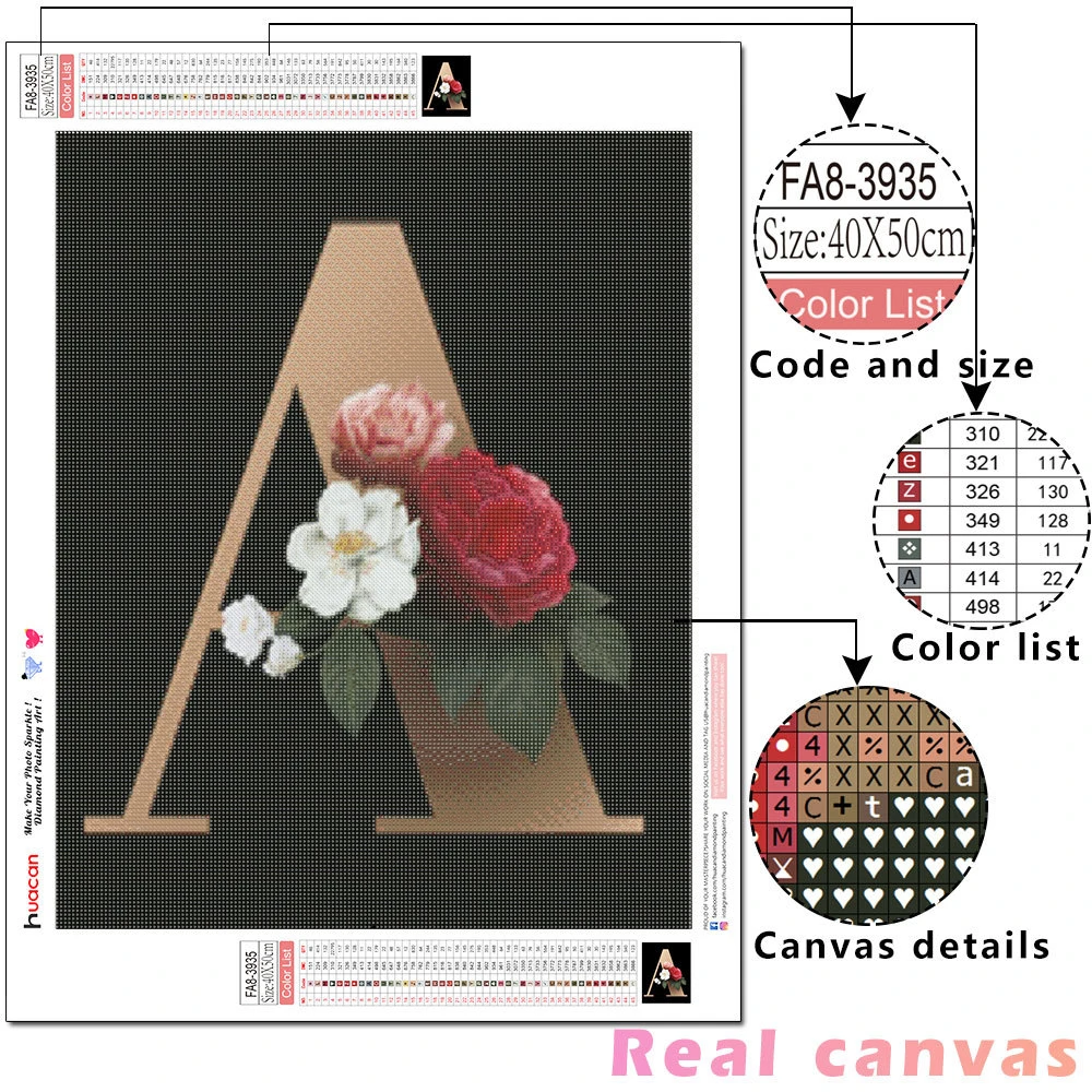 HUACAN Diamond Painting Kit Cartoon Letter 5D DIY Diamond Embroidery Cross Stitch Text Rhinestones Mosaic Wall Art
