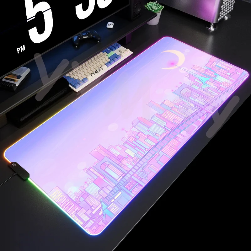 thumbnail image 1 of Alfombrilla de ratón RGB grande con paisaje lunar, alfombrilla de ratón LED para juegos, alfombrillas para jugador, alfombrillas de escritorio para PC, alfombrillas para teclado RGB XXL 35,4x15,7 pulg, 1 of 5