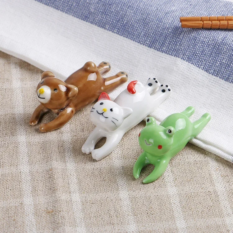 Ceramic Utensil Holder Frog bear cat Shape Chopstick Rest Spoon Fork Holder Rack for DIY Home Dining Table Decoration