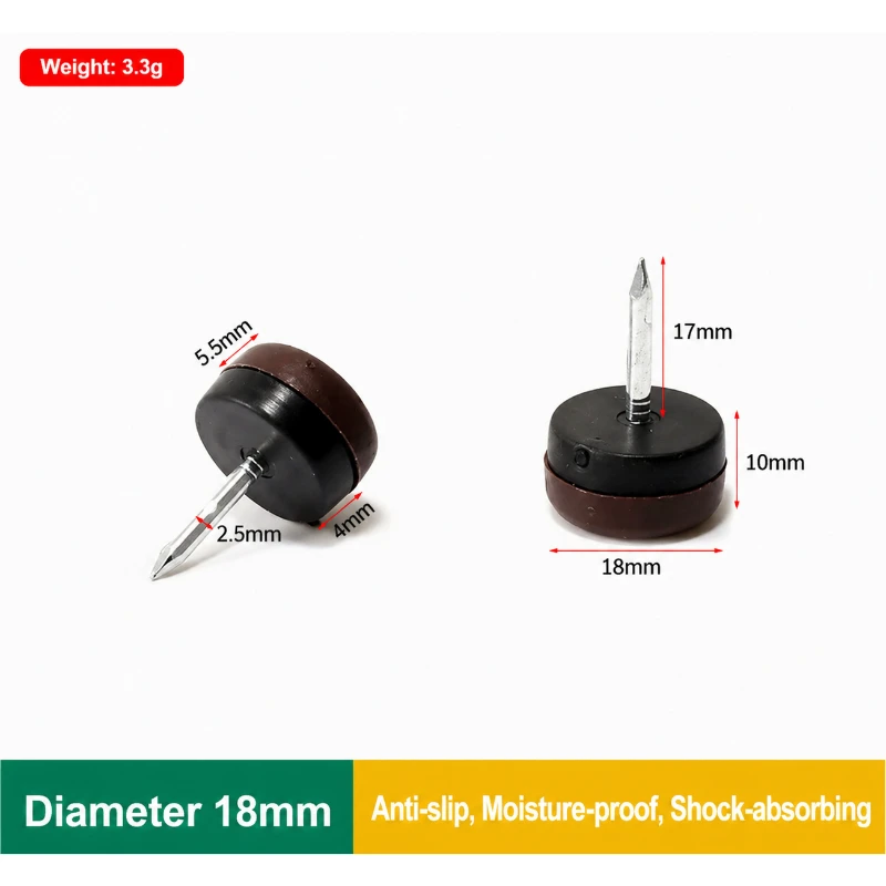 40Pcs18mm 갈색 미끄럼 방지 가구 패드 고무 레벨링 피트 나무 및 카펫에 있..