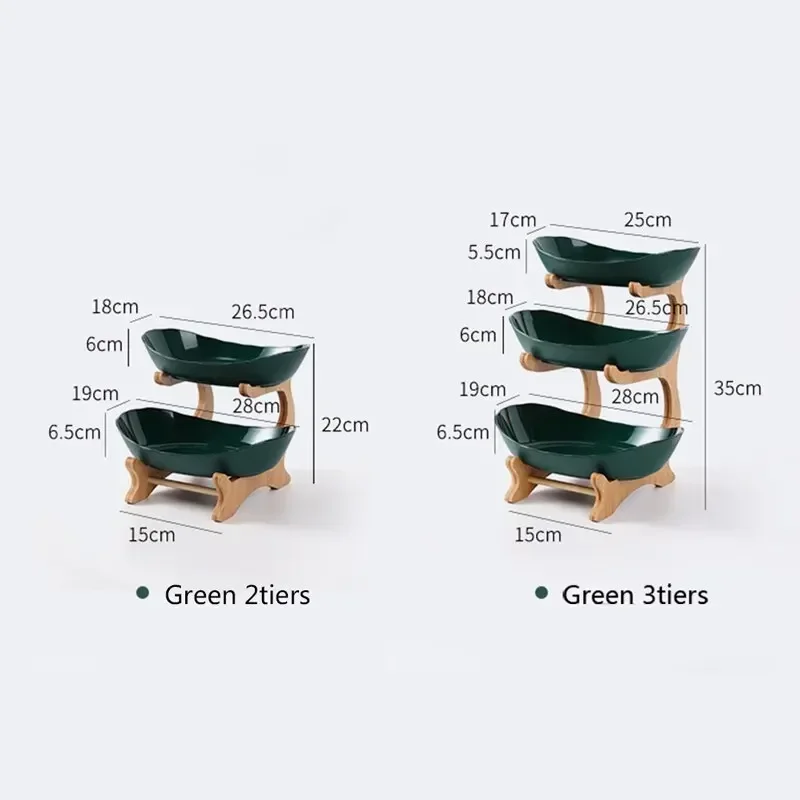3 Tier Plate Holder Set Table Fruit Bowl Plates Kitchen with Floors Partitioned Candy Cake Trays Wooden Tableware Dishes