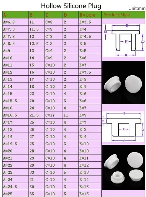 Bore 6.8-161.5mm Silicone Rubber Seal Hole Plugs Hollow Blanking End Cap Dustproof Plug Pipe Inserts T Type Stopper
