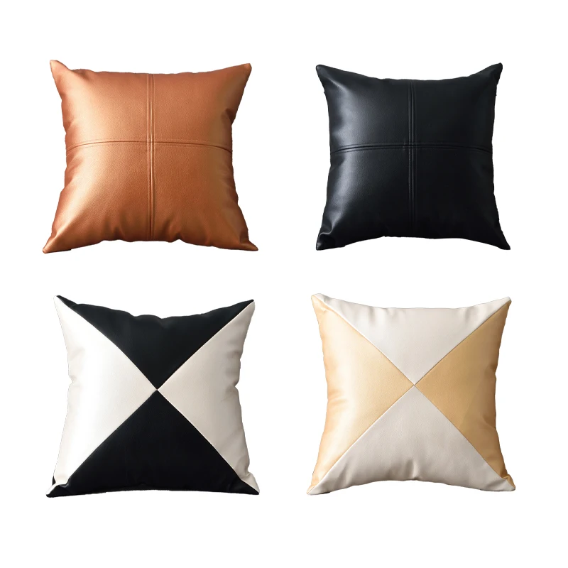 Leather Texture Pu Leather Fabric Simple Cushion Cover Stylish Classic Sofa Back Body Pillow Car Interior Decoration Wedding 2