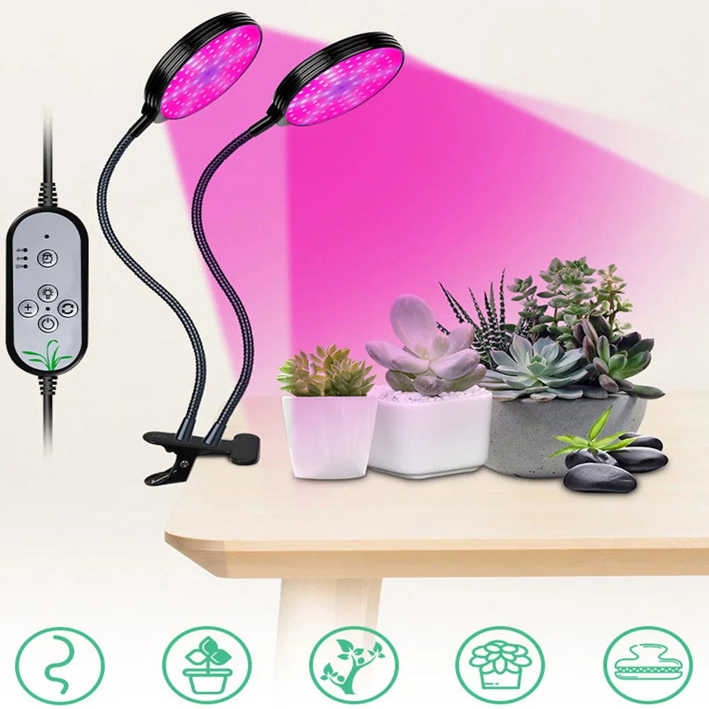 Growing Lamps Professional LED Plant Light 60W with Auto On/Off 4/8/12H, 5 Dimmable Levels 3 Switch Modes Clip-on Plant Lamp
