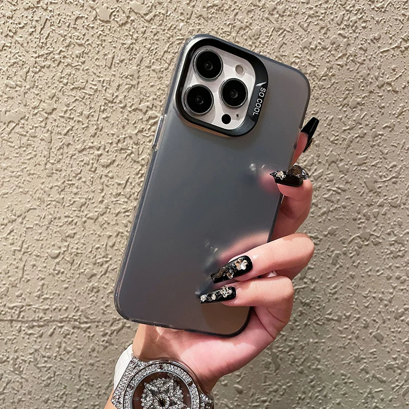 Luxury Plain Matte Colored Shockproof Phone Case with Silver IMD Cover