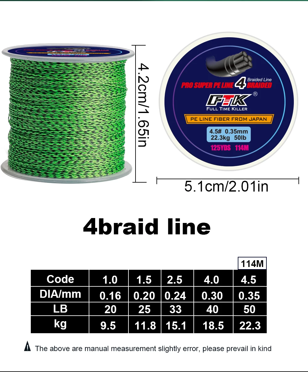 FTK 114M Starke PE Angelschnur 4 Stränge Geflochtene 0,16-0,35mm 20-50LB Angelschnur Multifilament Langlebige Angelschnur Pesca – Detail 3