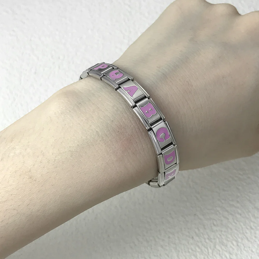 2025 Rosa 26 englische Buchstaben A-Z italienische Links Charm passend für 9 mm Edelstahl Damen Herren Armband neue Modeschmuck DIY Herstellung – Detail 4