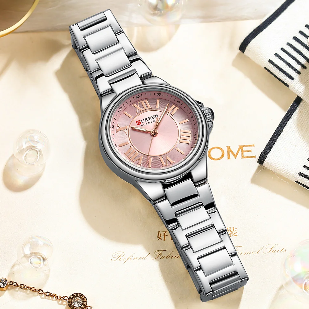 

Women's Stainless Steel Bracelet Wristwatches CURREN Romantic Fashion Design Thin Quartz Watch Luminous Hands Reloj Para Mujer