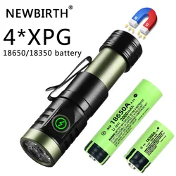 2000lm EDC Flashlight USB C Rechargeable 4 XPG LED 18650 Torch TIR Optics Lens Lantern with Power Indicator Cap Clip Tail Magnet