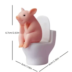 Whimsical Pink Pig on Toilet Figurine - Cute Novelty Decor (A1)