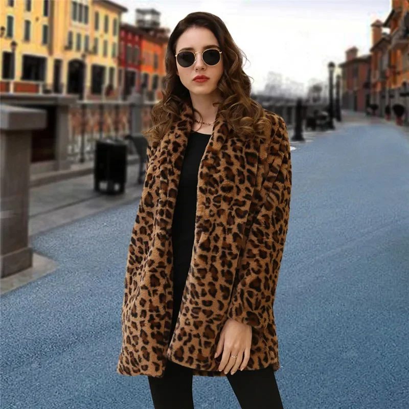 Leopard Coats 2023 New Women Faux Fur Coat Luxury Winter Warm Plush Jacket Fashion Artificial Fur High Quality Women's Outerwear