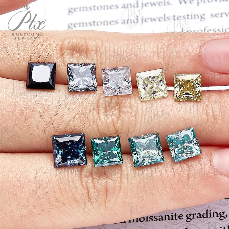Moissanite Stone Princess Cut 100% Multicolor Vivid Blue VVS1 - Main Image