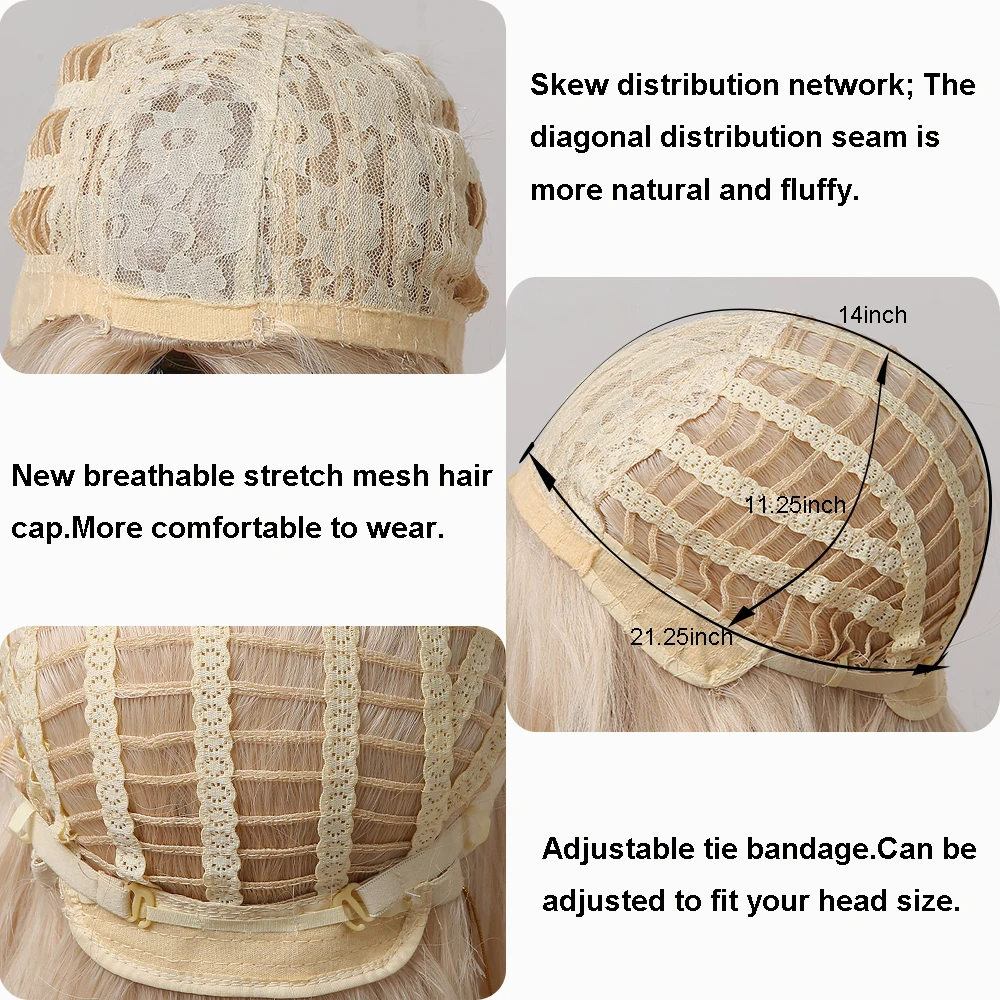 Hellgoldene, kurze, gewellte Bobo-Perücke, blonde synthetische Naturhaarperücke für Frauen, tägliches Cosplay, hitzebeständige Mittelteilperücke_voghion.com