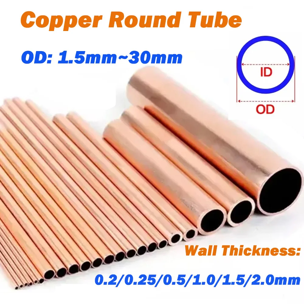 1Pcs~3Pcs Copper Round Tube OD 1.5mm~30mm Copper Seamless Tubing for Construction/Machining/DIY Crafting, Metal Straight Pipe