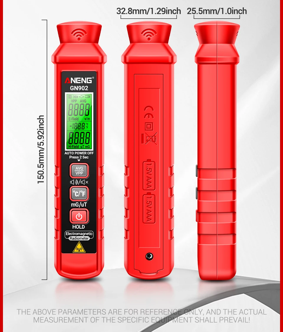 ANENG GN902 전자기파 방사선 측정기 EMF 미터 온도 측정 기능 LCD 백라이트 스크린 분석기