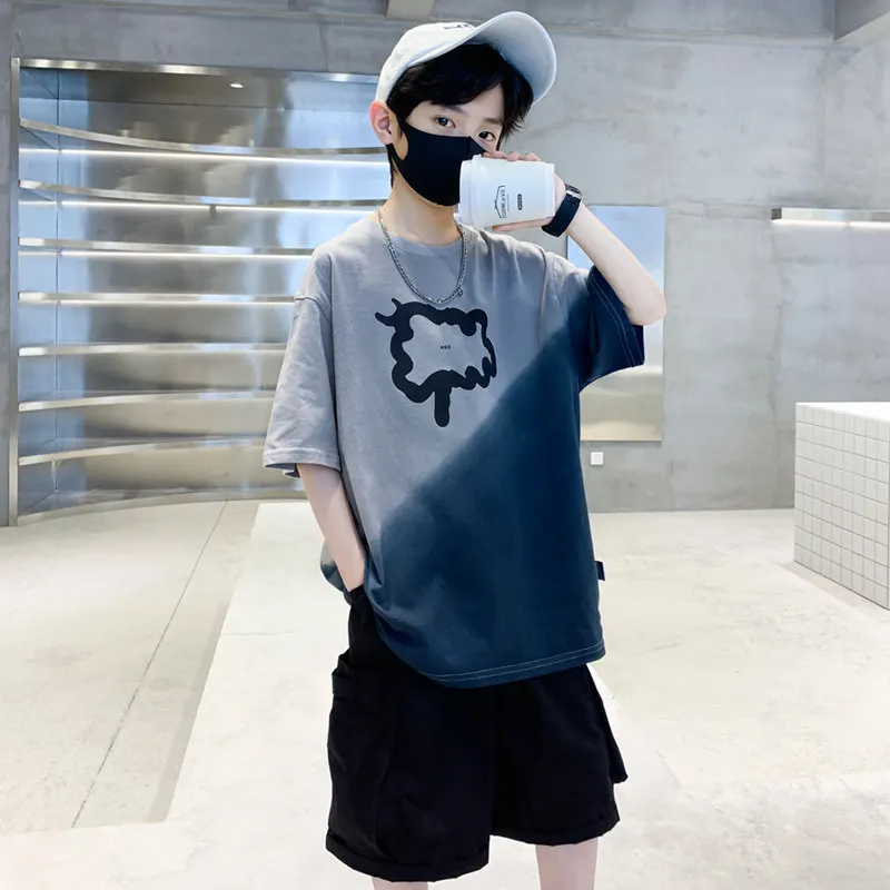 

Cool Big Boys Casual Tshirts and Shorts Cotton Summer New Fashion Design Children's European Style Teens Hot Deals Clothing Sets