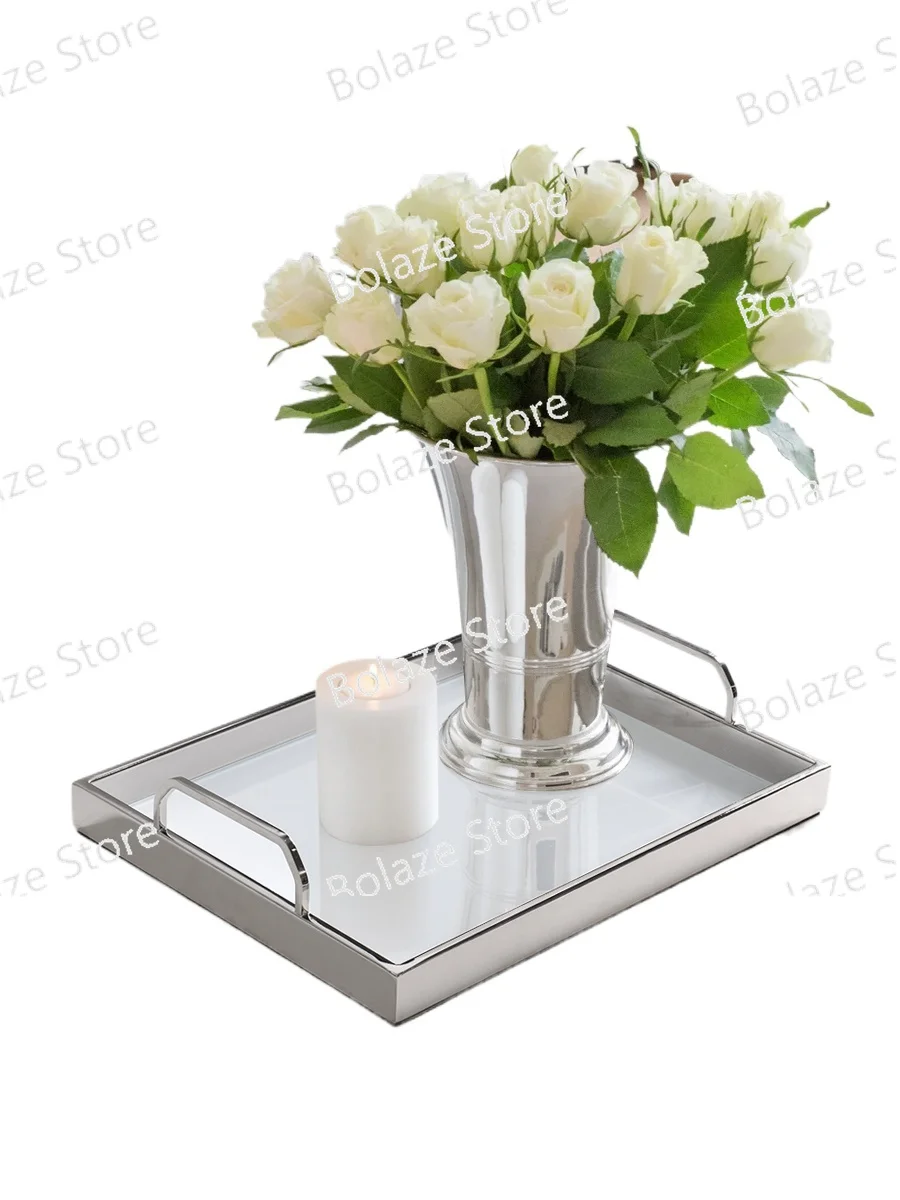 

Tray Rectangular Household Living Room Coffee Table Storage Ornaments Modern High-grade Silver Frame Porch Desktop