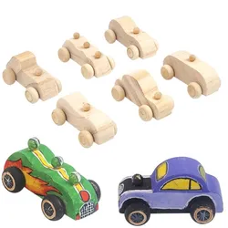 6PCS DIY Wood Color Graffiti Miniature Car Montessori Children Training Hands-On Ability To Draw Wooden Puzzle Soothing Toys