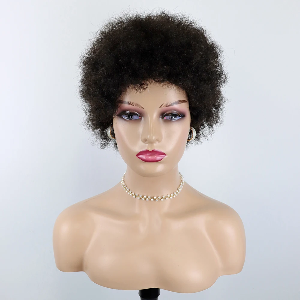 Short Afro Kinky Curly Human Hair Wigs Full Machine Made Wig Bob Curly Wig Pixie Cut Wig Cheap Human Hair Wig For Black Women