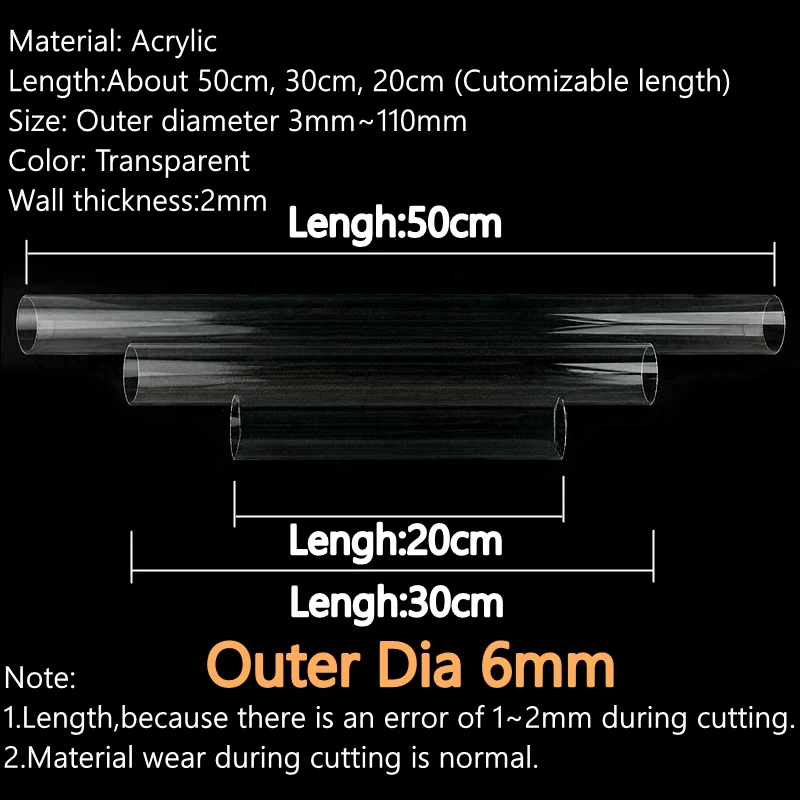 High-Quality Transparent Acrylic Tube - Multi-Purpose Plexiglass Pipe, Various Lengths