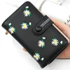 Women Long Wallets 2021 Fashion Design Embroidery Daisy Card Holder Large-Capacity PU Coin Purse Simple Zipper Money Bag Wallets 1