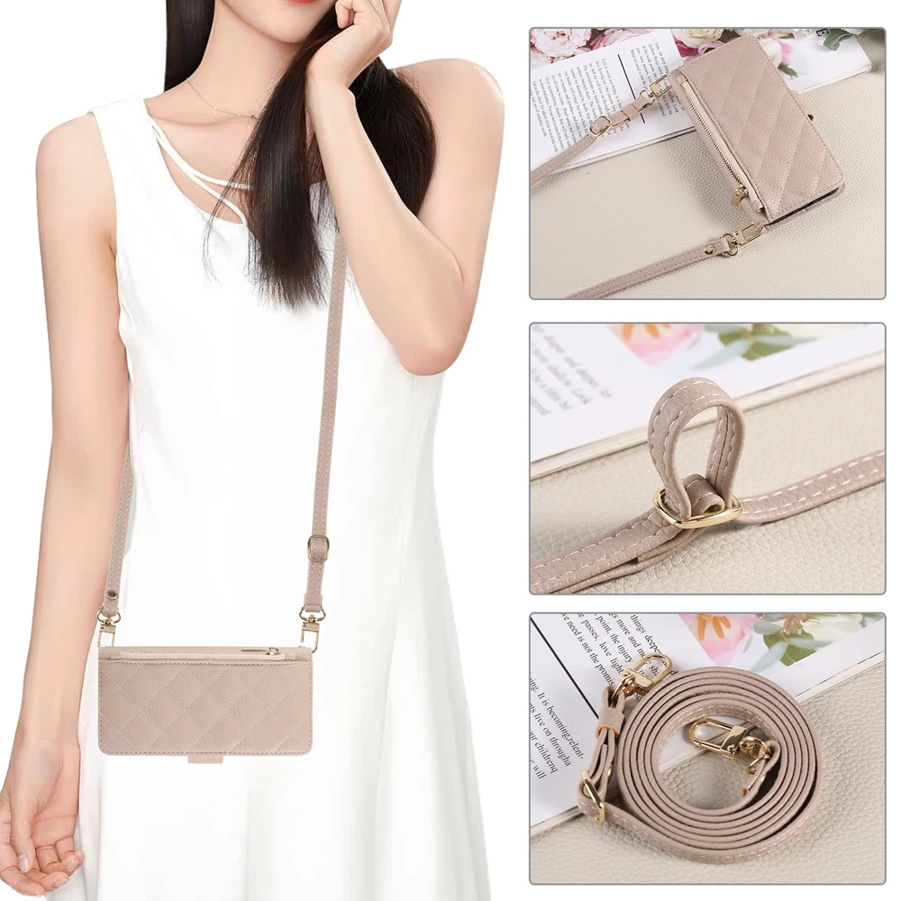 Leather Crossbody Wallet Phone Case with Cash and Card Holder and Adjustable Strap
