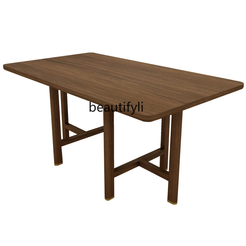 

Modern New Chinese Style Walnut Dining Table Combination Solid Wood Home Dining Table Simple Restaurant Dining Table