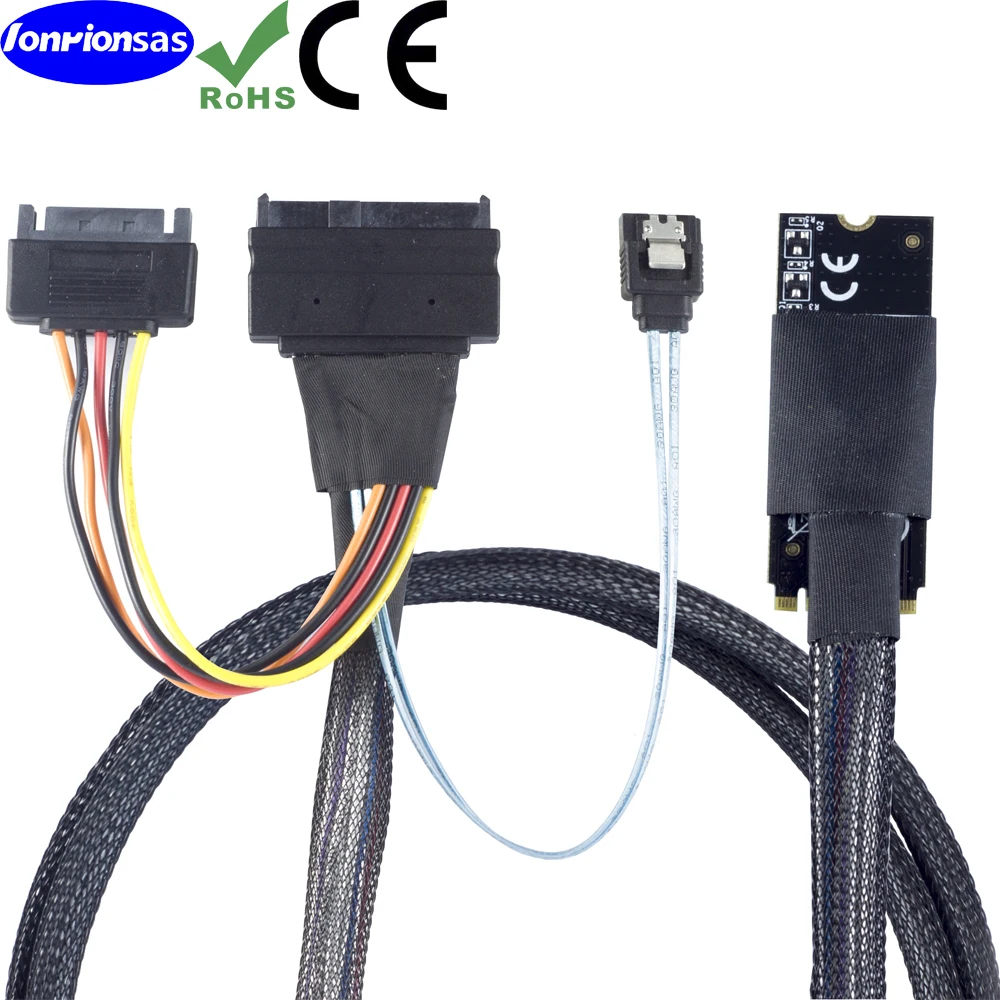 

M.2（M-Key） PCB board to 2.55 NVMe U.2 SFF-8639 SDD with SATA 15P male and 7P SATA female cable