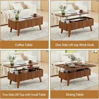 3-in-1 Coffee Table Converts to Dining Table, Walnut Oval Wooden Table with Storage for Small Spaces, Partial Assembly Required 4