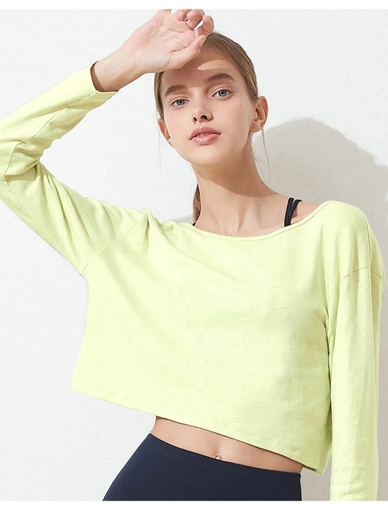 100% Cotton Oversized T-Shirts Women's Long Sleeve Top Running Jogger Yoga Tees Tops Excerise Shirts Youthful Woman Clothes