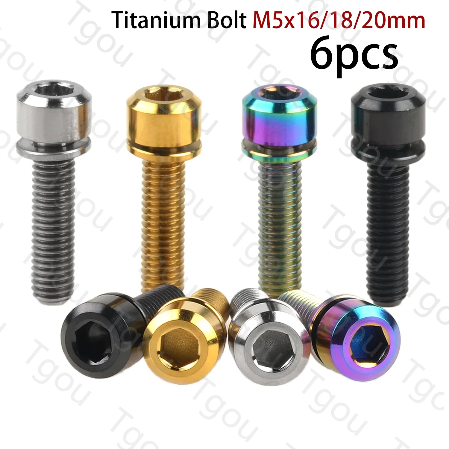Tgou Titanium Bolt M5x16 18 20 mm Hex Cabeça com Arruela Parafusos para Bicicleta Haste Guiador Peças
