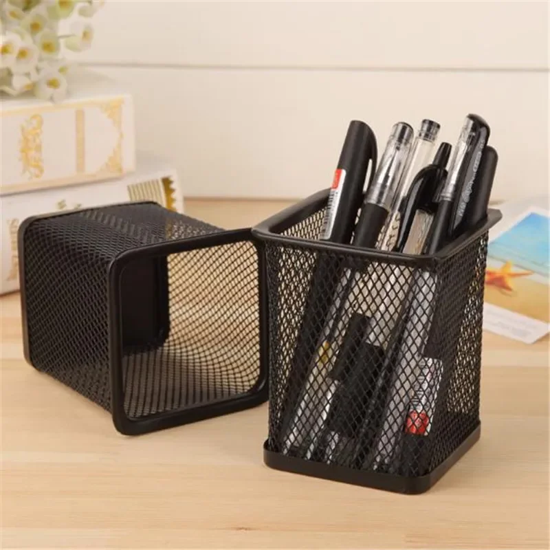 Pencil Case New Pencil Holder Office Desk Metal Mesh Square Pen Pot Cup Case Container Organiser Durable Pencil Case office storage